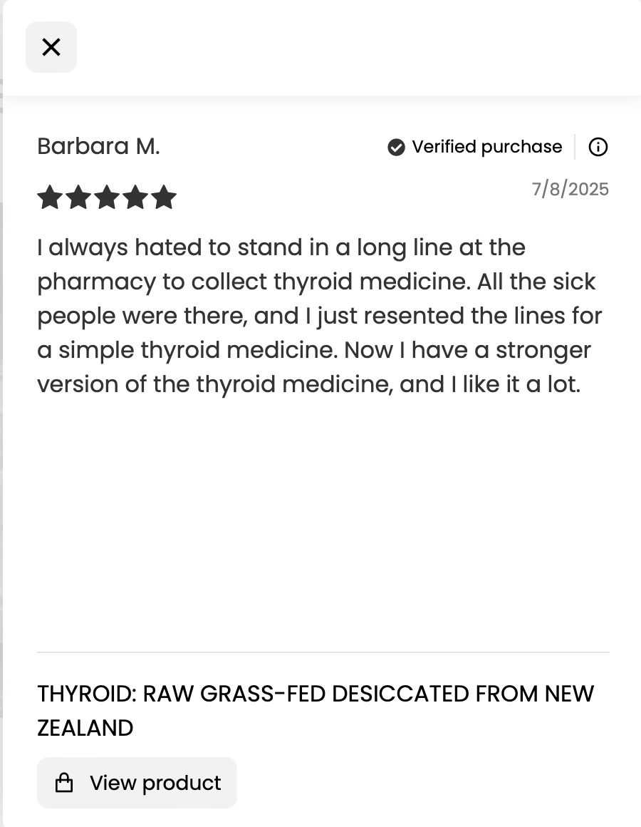 Supplement bottle labeled 'Thyroid,' with benefits listed: energy, metabolism, mood, brain, stress, cholesterol, sleep.