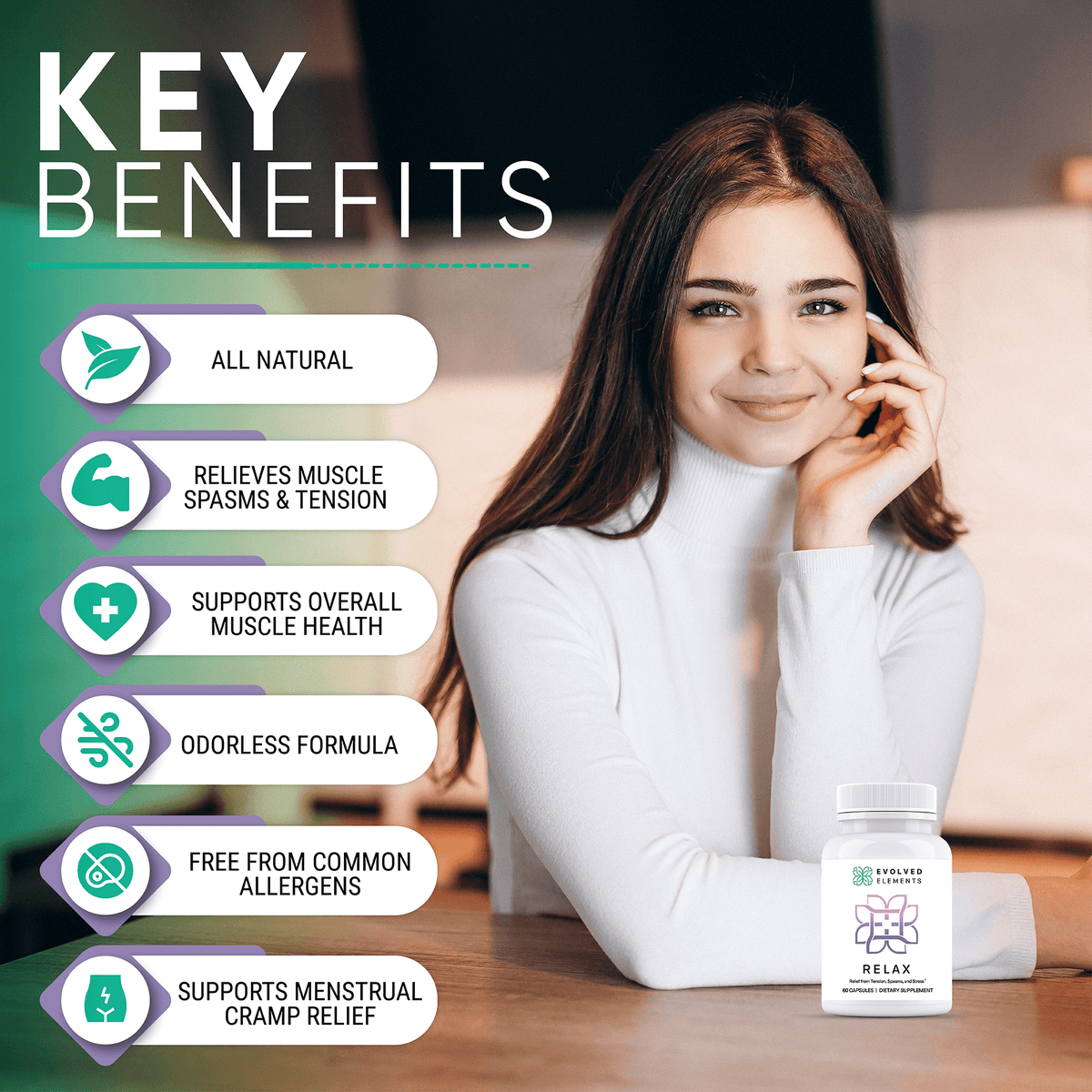 Relax | Natural Menstrual & Muscle Relief with Magnesium, Passion Flower, and Valerian Root – Eases Cramps and Promotes Calmness | 60 Capsules